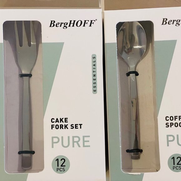 BERGHOFF 24 PIECES Flatware Dessert Set 12 SPOONS,12 cake FORKS, silver - Picture 1 of 9